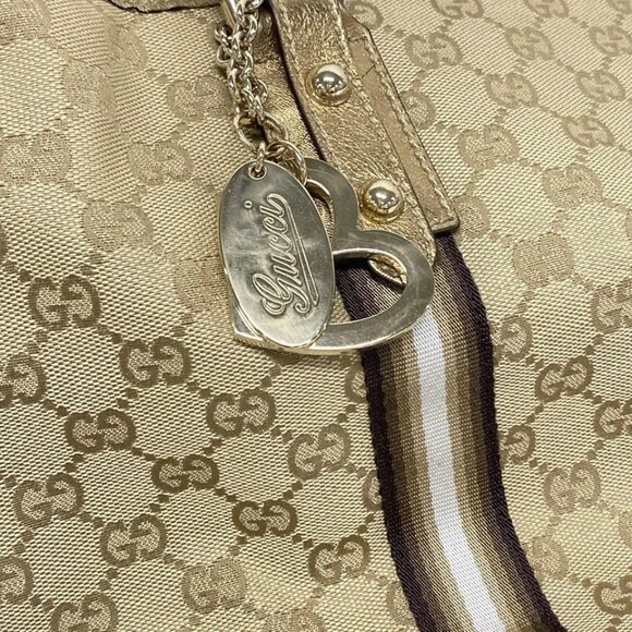 GUCCI GG Beige Gold Jacquard Leather Tote Bag 435-082725 - Picture 10 of 14
